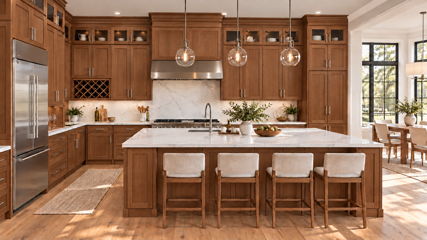 B — Sandstone warm wood Shaker kitchen visualization